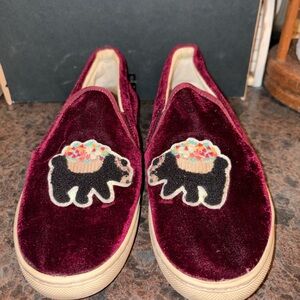Soludos Burgundy Velvet Slip-Ons